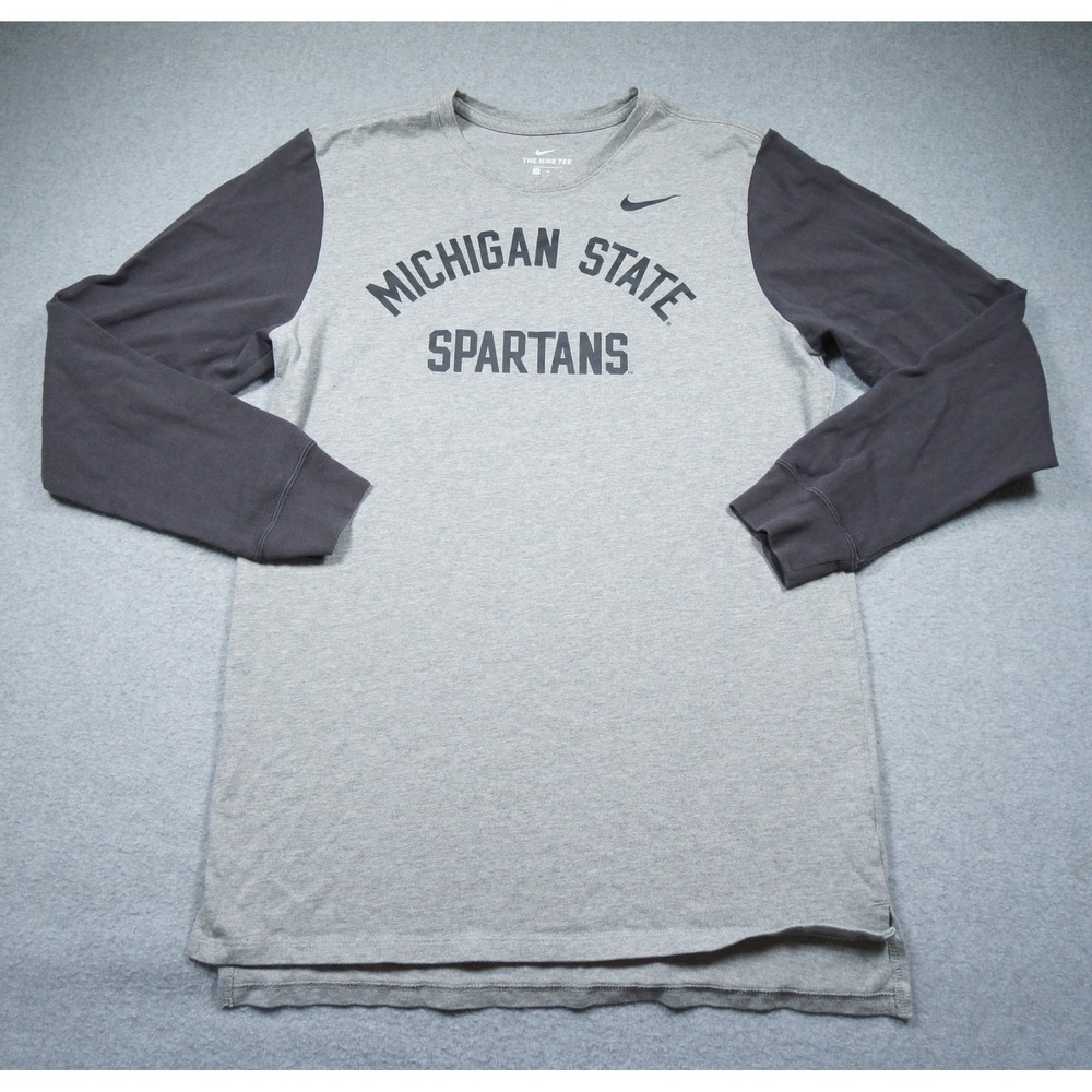 Michigan State University Shirt Mens Medium Gray Long‎ Sleeve Heavy Spartans Tee